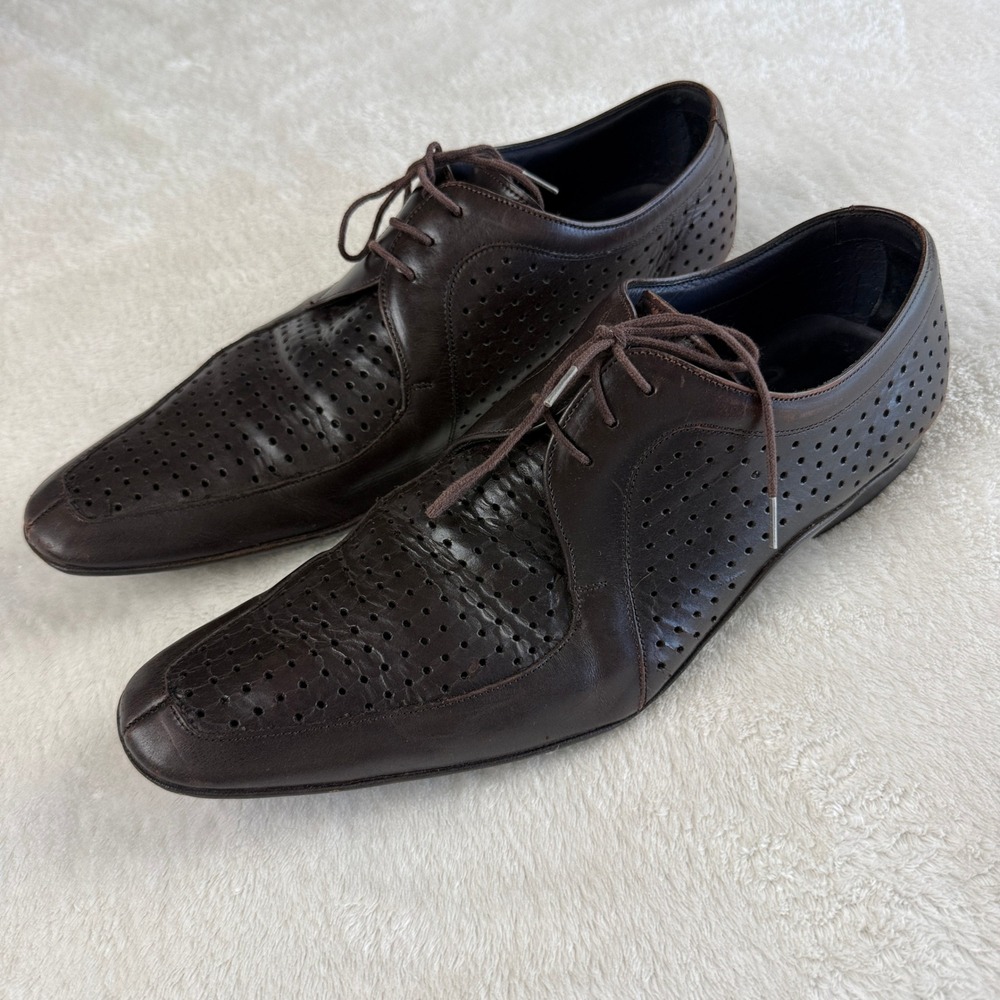 Vtg Mezlan Okanagan Oxford Mens 11m Brown Perforated Leather Spain Y2k Luxury